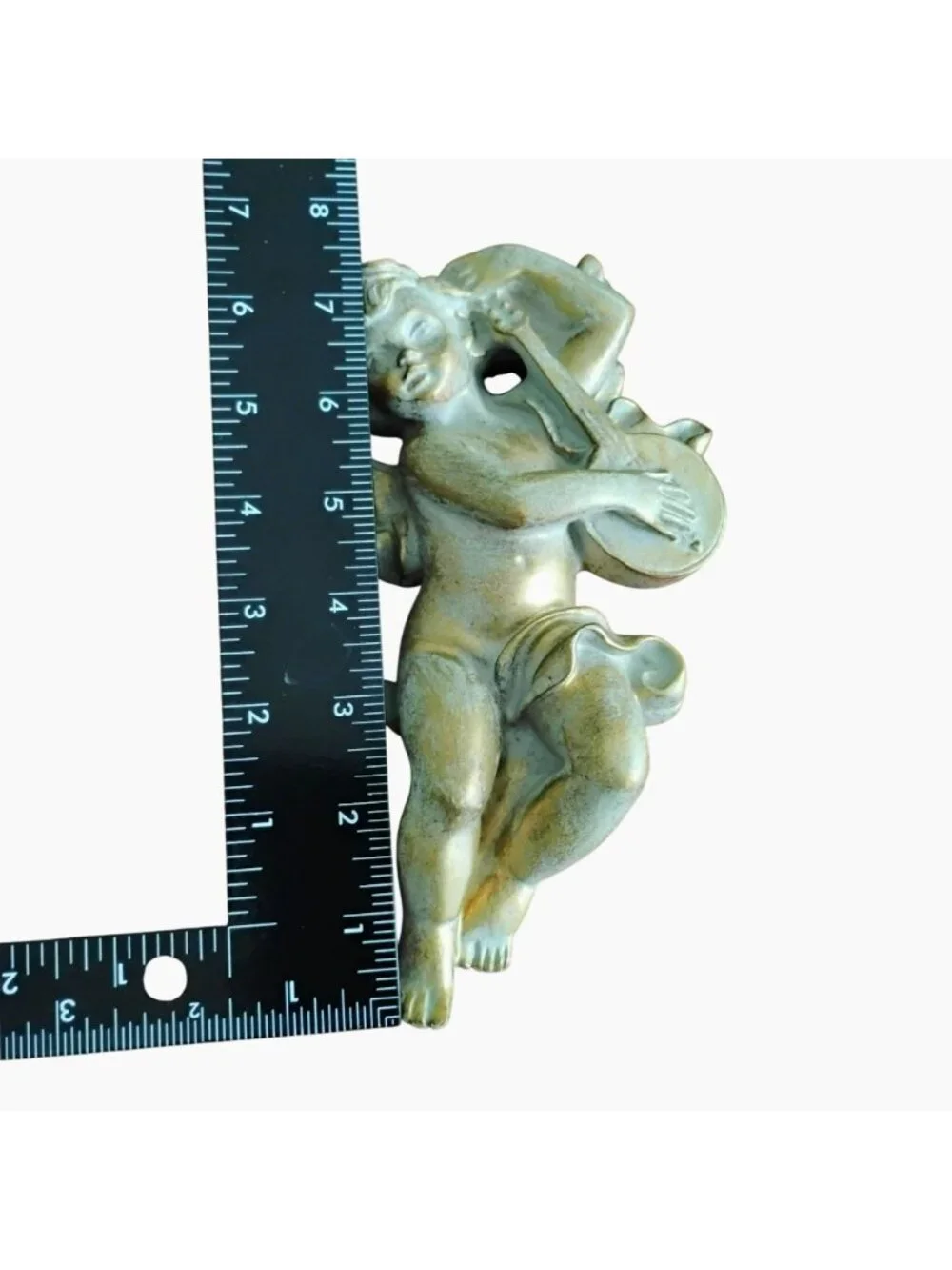 Vintage Cherub Wall Decor w Distressed Gold Finish, Rococo Style Angel Figurine